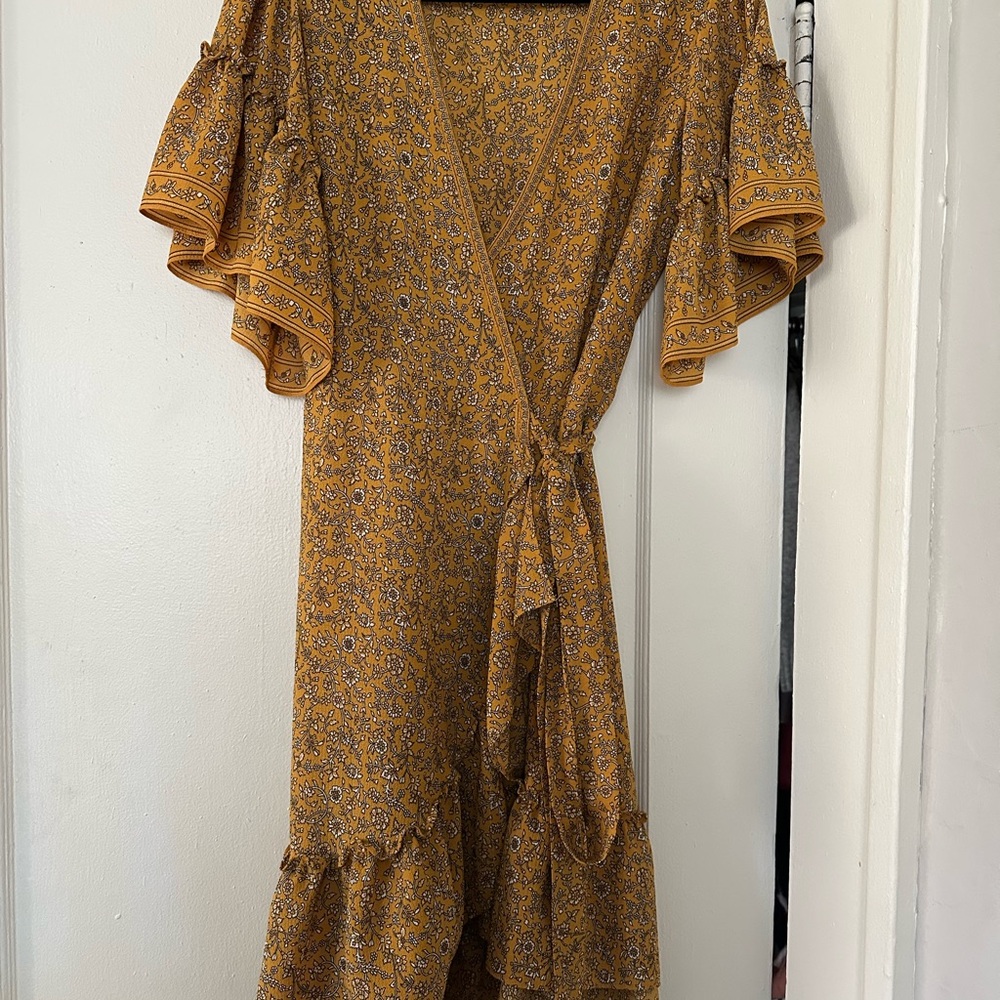 Floral Yellow Wrap Dress